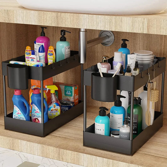 2 Tier Under Sink/Kitchen Sliding Cabinet Basket Organizer Storage