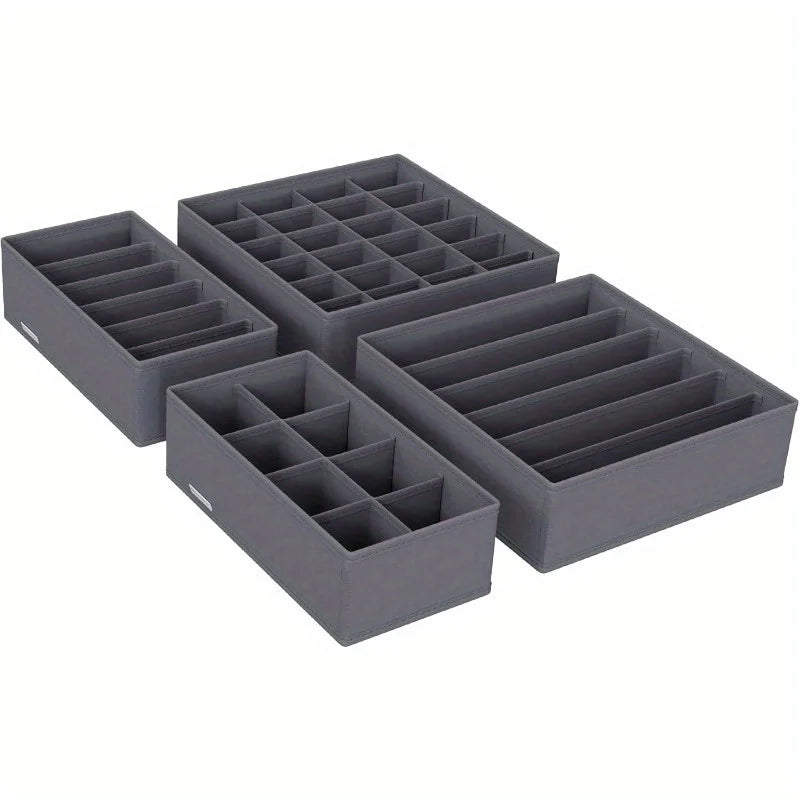 Drawer Organizer Set - 4 Piece Foldable Dividers for Socks, Underwear & Ties