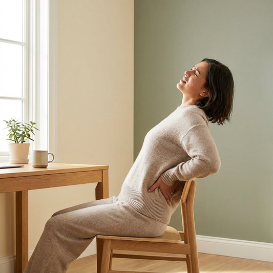 Before: a stiff lower back after hours in an unsupportive chair