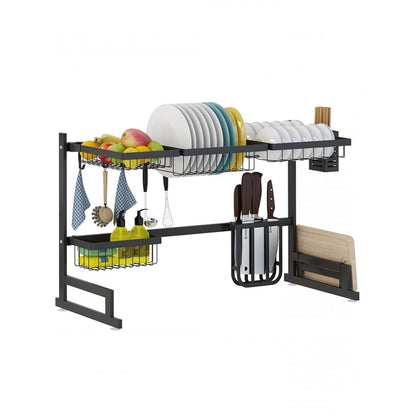 Dish Drying Rack Over Sink - 2 Tier Stainless Steel Rack with Utensil Holder