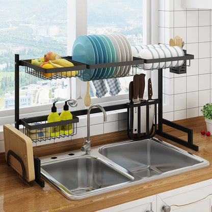 Dish Drying Rack Over Sink - 2 Tier Stainless Steel Rack with Utensil Holder