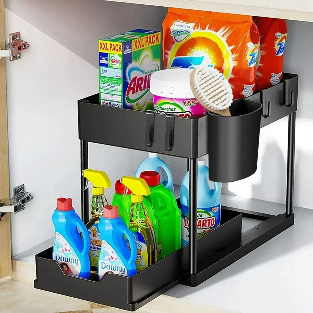 2 Tier Under Sink/Kitchen Sliding Cabinet Basket Organizer Storage