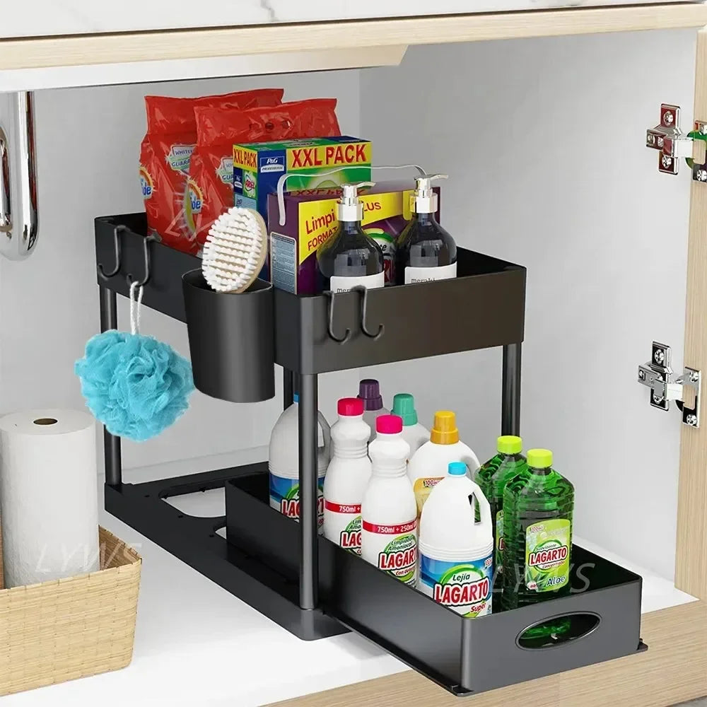 2 Tier Under Sink/Kitchen Sliding Cabinet Basket Organizer Storage