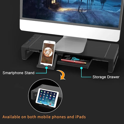 Monitor Stand Riser - Height Adjustable Desk Riser with Storage Drawer