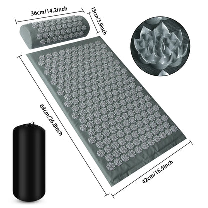 Acupressure Mat with Pillow - Yoga Massage Mat Set for Back & Muscle Relief