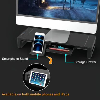 Monitor Stand Riser - Height Adjustable Desk Riser with Storage Drawer