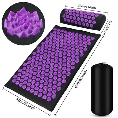 Acupressure Mat with Pillow - Yoga Massage Mat Set for Back & Muscle Relief
