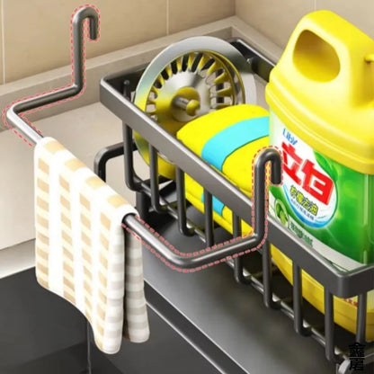 Kitchen Sink Caddy - Faucet-Mounted Sponge Holder & Drainer Rack for Dish Soap