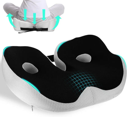 Memory Foam Seat Cushion - Ergonomic Coccyx Cushion for Office Chair, Desk & Car