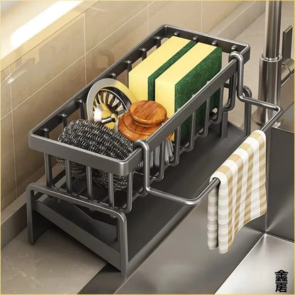 Kitchen Sink Caddy - Faucet-Mounted Sponge Holder & Drainer Rack for Dish Soap