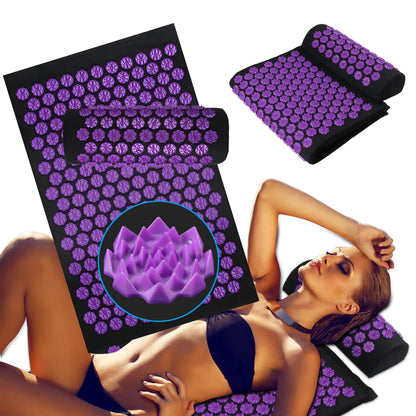 Acupressure Mat with Pillow - Yoga Massage Mat Set for Back & Muscle Relief