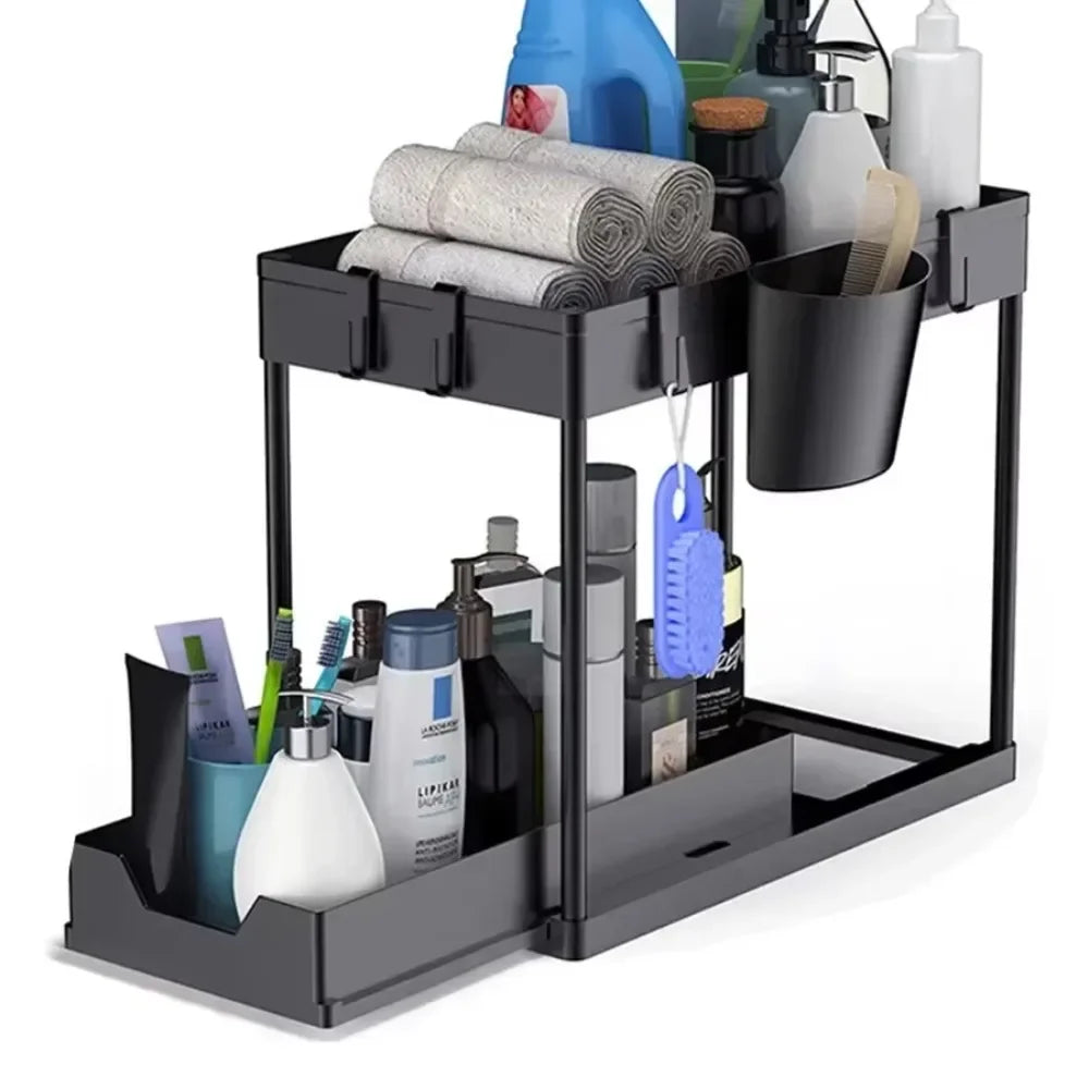 2 Tier Under Sink/Kitchen Sliding Cabinet Basket Organizer Storage
