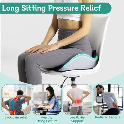 Memory Foam Seat Cushion - Ergonomic Coccyx Cushion for Office Chair, Desk & Car