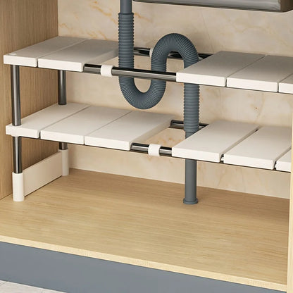 Under Sink Storage Rack - Adjustable Cabinet Organizer Shelf for Kitchen & Bath