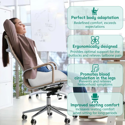 Memory Foam Seat Cushion - Ergonomic Coccyx Cushion for Office Chair, Desk & Car