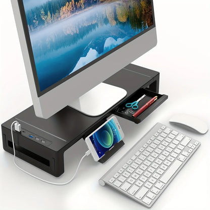 Monitor Stand Riser - Height Adjustable Desk Riser with Storage Drawer