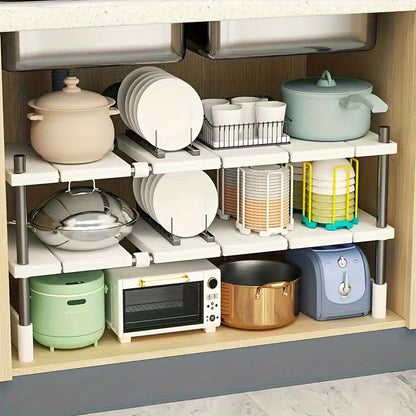Under Sink Storage Rack - Adjustable Cabinet Organizer Shelf for Kitchen & Bath