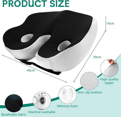 Memory Foam Seat Cushion - Ergonomic Coccyx Cushion for Office Chair, Desk & Car