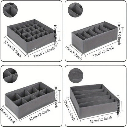 Drawer Organizer Set - 4 Piece Foldable Dividers for Socks, Underwear & Ties