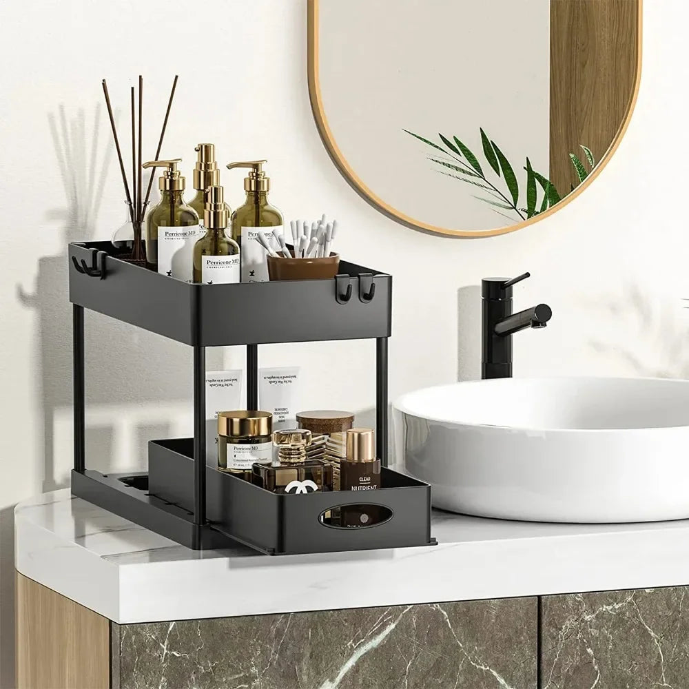 2 Tier Under Sink/Kitchen Sliding Cabinet Basket Organizer Storage