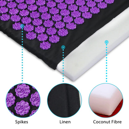 Acupressure Mat with Pillow - Yoga Massage Mat Set for Back & Muscle Relief