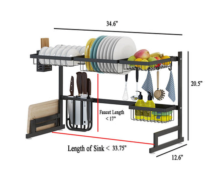 Dish Drying Rack Over Sink - 2 Tier Stainless Steel Rack with Utensil Holder