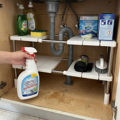 Under Sink Storage Rack - Adjustable Cabinet Organizer Shelf for Kitchen & Bath
