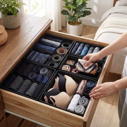 Drawer Organizer Set - 4 Piece Foldable Dividers for Socks, Underwear & Ties