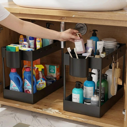 Under Sink Organizer - 2 Tier Sliding Cabinet Storage Basket for Kitchen & Bathroom