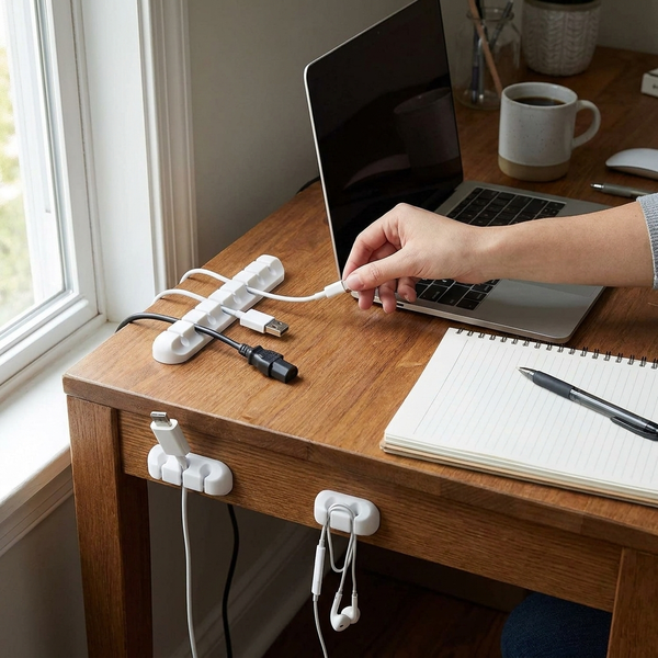 Cable Clips - Silicone Cord Organizer for Desk, Adhesive Cable Management Holder