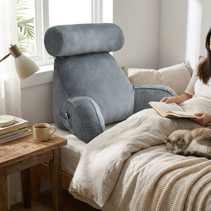 Reading Pillow with Arms - Backrest Bed Pillow with Adjustable Headrest for Sitting Up