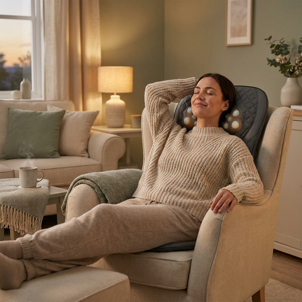 After: relaxing at home with the shiatsu massage chair pad
