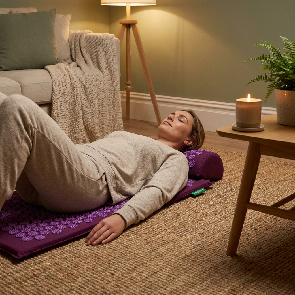 After: unwinding on the acupressure mat and pillow set