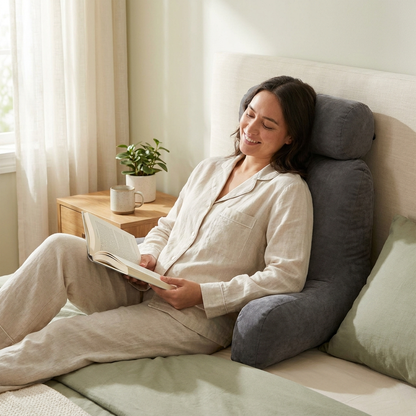 After: reading comfortably against the backrest pillow with arms