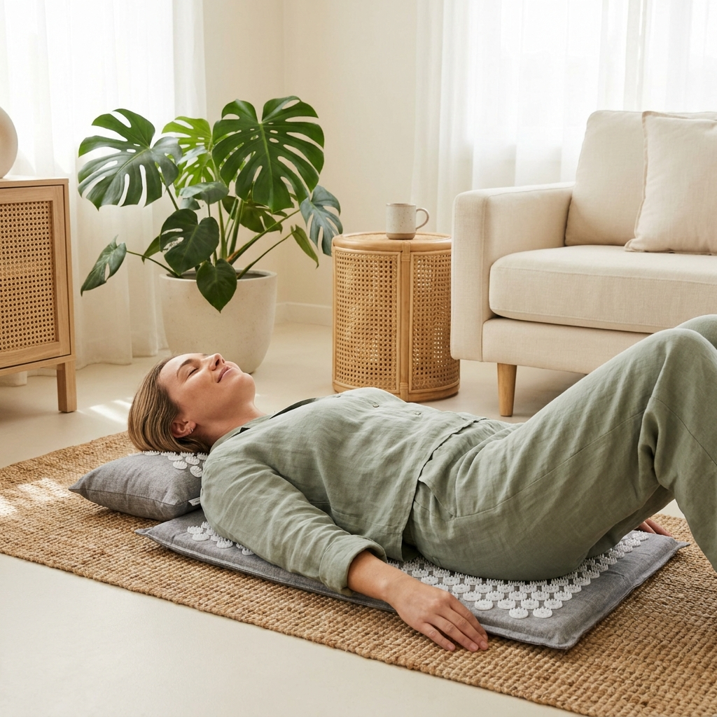 After: deep relaxation on the acupressure mat and pillow