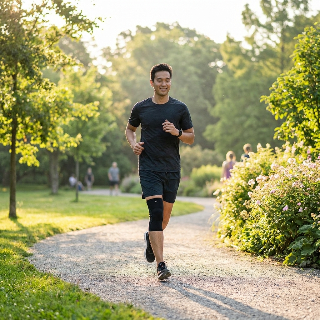After: running confidently with knee support that stays put