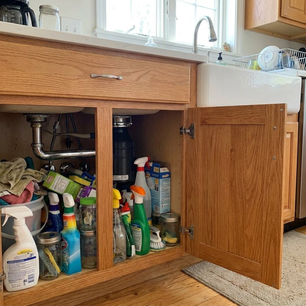 Before: digging through the under-sink jumble