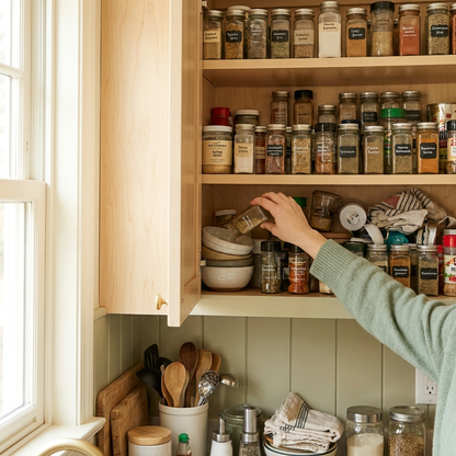 Before: spice jars three rows deep