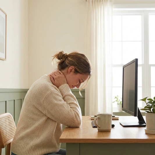 Before: a too-low monitor pulls your neck down all day