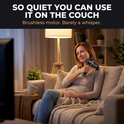Lifestyle: using the quiet massage gun on the couch while watching TV