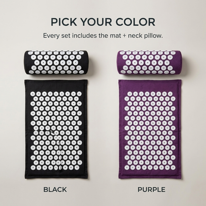Variant overview: acupressure mat and pillow set in black and purple
