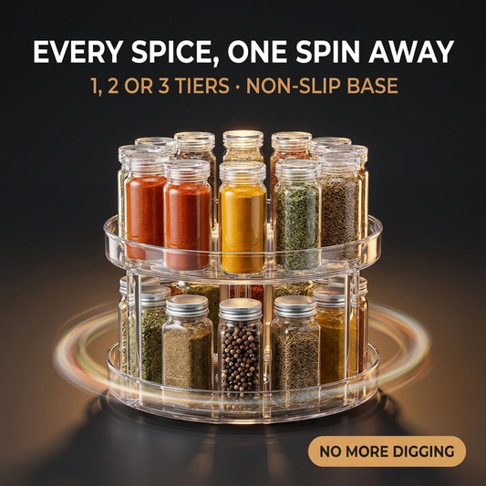 Hero: rotating spice rack organizer turntable with non-slip base