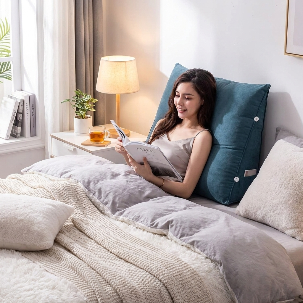 After: reading in bed comfortably elevated on the wedge pillow
