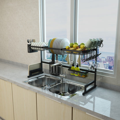 Dish Drying Rack Over Sink - 2 Tier Stainless Steel Rack with Utensil Holder